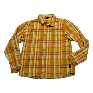 Cotopaxi Shirt Womens Medium Yellow Orange Plaid Flannel Organic Cotton Outdoor